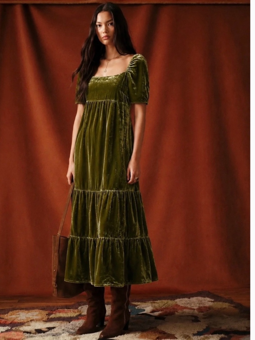 NWT By Anthropologie velvet empire waist midi/maxi dress size 14